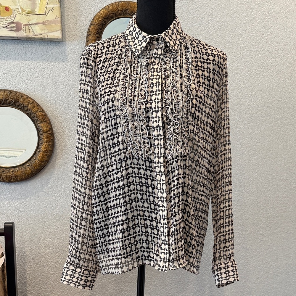 Zara Black and White Patterned Blouse with gold threading